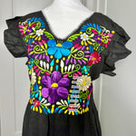 Load image into Gallery viewer, PALOMA DRESS - BLACK WITH MULTICOLOR EMBROIDERY
