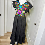 Load image into Gallery viewer, PALOMA DRESS - BLACK WITH MULTICOLOR EMBROIDERY
