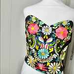 Load image into Gallery viewer, PUEBLA BUSTIER - BLACK WITH PASTEL BIRDS EMBROIDERY
