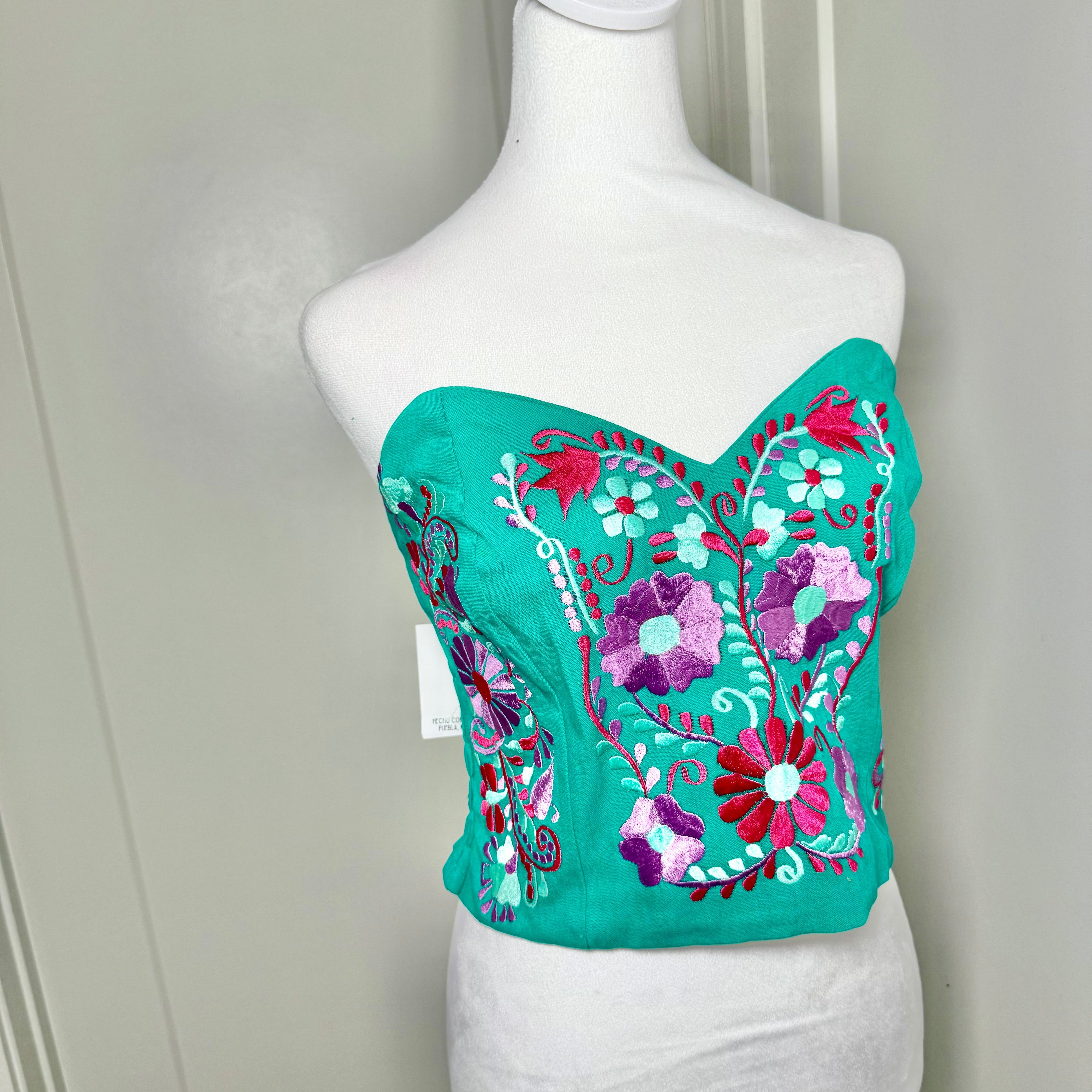 PUEBLA BUSTIER - TEAL W/LILAC & FUSCHIA - S-XL