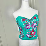 Load image into Gallery viewer, PUEBLA BUSTIER - TEAL W/LILAC &amp; FUSCHIA - S-XL
