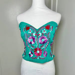 Load image into Gallery viewer, PUEBLA BUSTIER - TEAL W/LILAC &amp; FUSCHIA - S-XL
