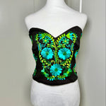 Load image into Gallery viewer, PUEBLA BUSTIER - BLACK WITH GREEN FLOWERS - S-XL
