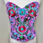 Load image into Gallery viewer, PUEBLA BUSTIER - LILAC W/TEAL &amp; FUSCHIA BIRDS - S-XL
