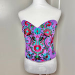 Load image into Gallery viewer, PUEBLA BUSTIER - LILAC W/TEAL &amp; FUSCHIA BIRDS - S-XL
