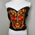 Load image into Gallery viewer, PUEBLA BUSTIER - BLACK WITH ORANGE FLOWERS - S-XL

