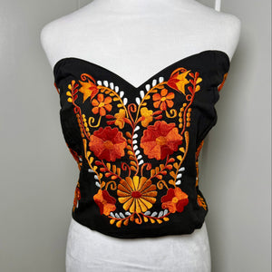PUEBLA BUSTIER - BLACK WITH ORANGE FLOWERS - S-XL