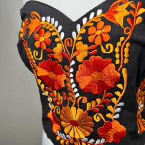 PUEBLA BUSTIER - BLACK WITH ORANGE FLOWERS - S-XL