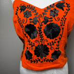 Load image into Gallery viewer, PUEBLA BUSTIER - ORANGE W/BLACK FLOWERES- S-XL
