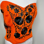Load image into Gallery viewer, PUEBLA BUSTIER - ORANGE W/BLACK FLOWERES- S-XL
