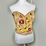 Load image into Gallery viewer, PUEBLA BUSTIER - TAN W/RUST &amp; GOLD FLOWERS - S-XL

