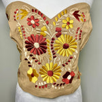 Load image into Gallery viewer, PUEBLA BUSTIER - TAN W/RUST &amp; GOLD FLOWERS - S-XL
