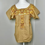 Load image into Gallery viewer, PUEBLA EMBROIDERED BLOUSE - TAN W/BROWN EMBROIDERY
