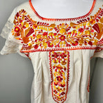Load image into Gallery viewer, PUEBLA EMBROIDERED BLOUSE - NATURAL W/ORANGE &amp; YELLOW EMBROIDERY
