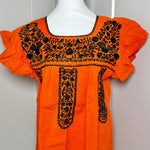 Load image into Gallery viewer, FELIZ PUEBLA EMBROIDERED BLOUSE -  ORANGE W/ BLACK EMBROIDERY
