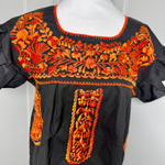 Load image into Gallery viewer, FELIZ PUEBLA EMBROIDERED BLOUSE -  BLACK W/ORANGE EMBROIDERY
