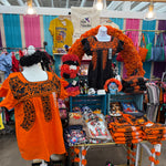Load image into Gallery viewer, FELIZ PUEBLA EMBROIDERED BLOUSE -  BLACK W/ORANGE EMBROIDERY
