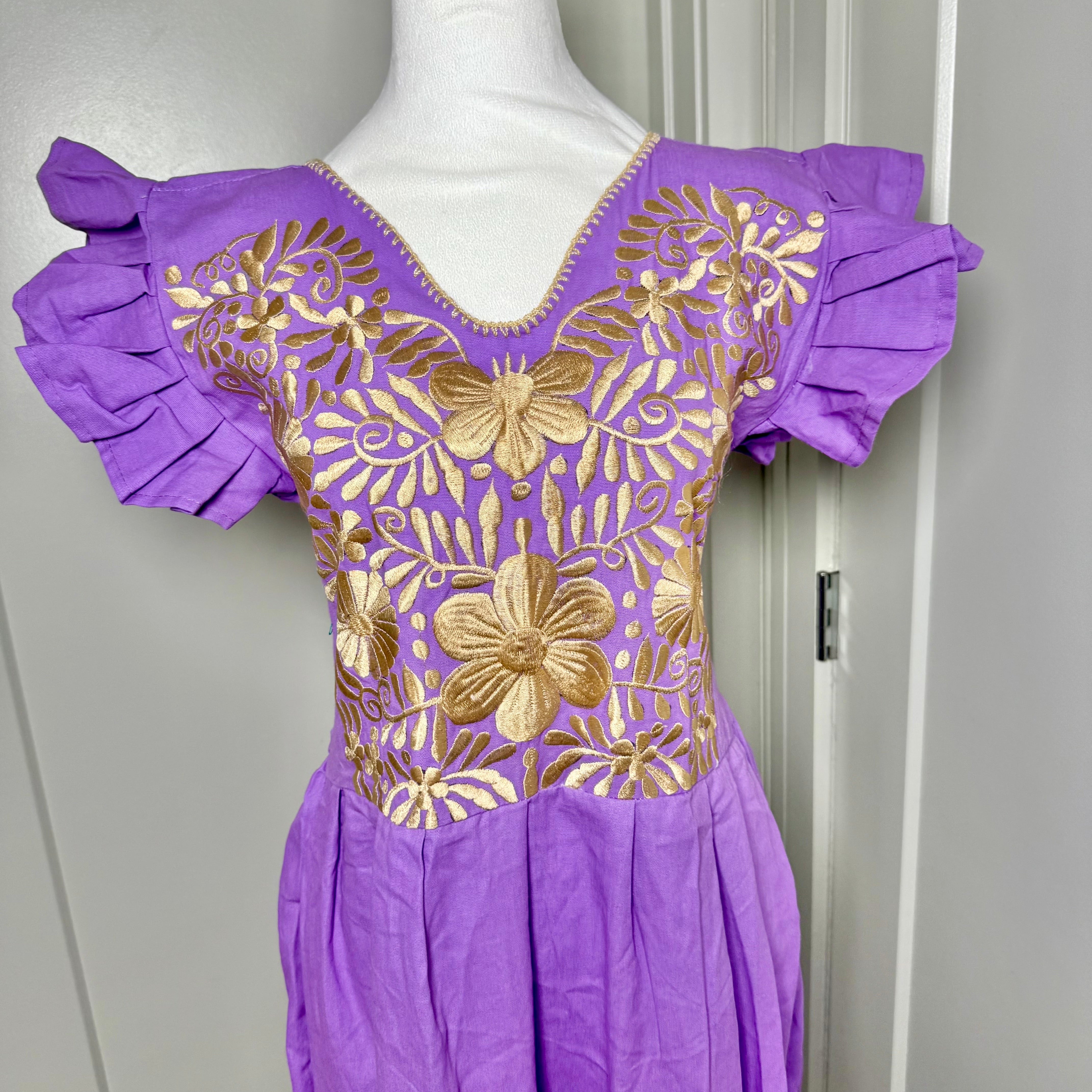 purple dress with gold embroidery PALOMA (LONG)- LILA WITH POCKETS – Sin Miedo Market chiffon wedding dresses