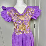 Load image into Gallery viewer, PALOMA DRESS (LONG)- LILA WITH GOLD EMBROIDERY WITH POCKETS
