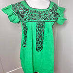 Load image into Gallery viewer, FELIZ PUEBLA EMBROIDERED BLOUSE -  GREEN W/BLACK EMBRODERY
