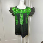 Load image into Gallery viewer, FELIZ PUEBLA EMBROIDERED BLOUSE -  BLACK W/GREEN
