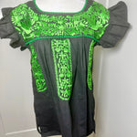 Load image into Gallery viewer, FELIZ PUEBLA EMBROIDERED BLOUSE -  BLACK W/GREEN
