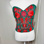 Load image into Gallery viewer, PUEBLA BUSTIER - GREEN W/RED EMBROIDERY - SIZE M-XL
