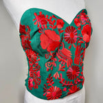 Load image into Gallery viewer, PUEBLA BUSTIER - GREEN W/RED EMBROIDERY - SIZE M-XL
