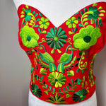 Load image into Gallery viewer, PUEBLA BUSTIER -RED W/GREEN EMBROIDERY- SIZE M-XL
