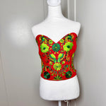 Load image into Gallery viewer, PUEBLA BUSTIER -RED W/GREEN EMBROIDERY- SIZE M-XL
