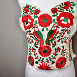 Load image into Gallery viewer, PUEBLA BUSTIER -NATURAL W/RED &amp; GREEN  EMBROIDERY- SIZE M-XL

