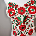 Load image into Gallery viewer, PUEBLA BUSTIER -NATURAL W/RED &amp; GREEN  EMBROIDERY- SIZE M-XL
