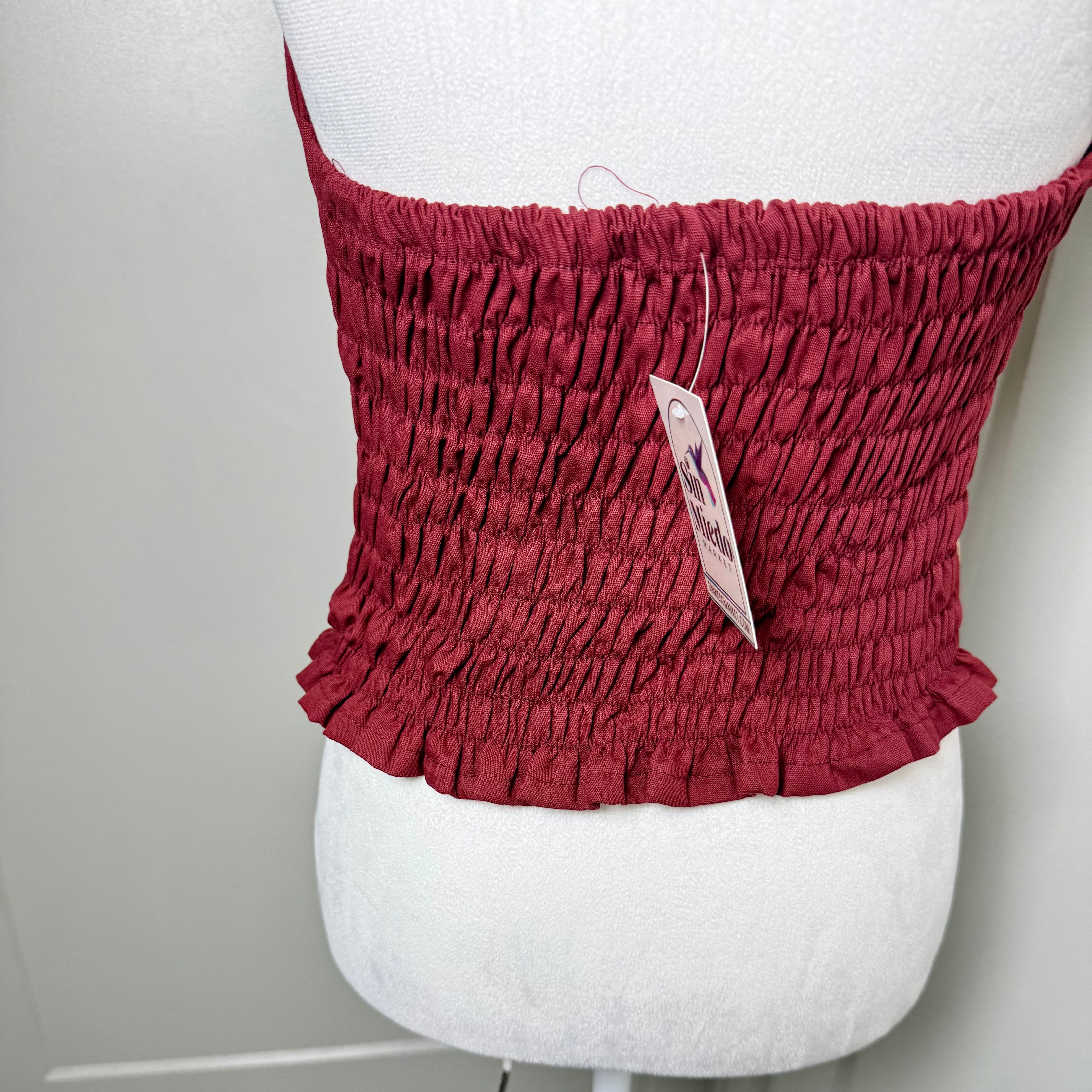 本日のみAmeri BUSTIER LIKE EMBROIDERY BLOUSE PUEBLA BUSTIER -NATURAL W/RED & GREEN EMBROIDERY- SIZE M-XL – Sin