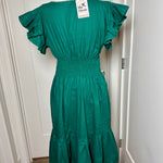 Load image into Gallery viewer, PALOMA DRESS - GREEN W/RED  &amp; GOLD EMBROIDERY WITH POCKETS
