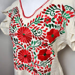 Load image into Gallery viewer, PALOMA DRESS - NATURAL W/RED &amp; GREEN EMBROIDERY WITH POCKETS
