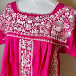 Load image into Gallery viewer, FELIZ PUEBLA BLOUSE - FUSCHIA WITH PINK &amp; WHITE EMBROIDERY
