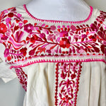 Load image into Gallery viewer, FELIZ PUEBLA BLOUSE - NATURAL WITH PINK &amp; RED EMBROIDERY
