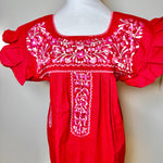 Load image into Gallery viewer, FELIZ PUEBLA BLOUSE - RED WITH PINK &amp; WHITE EMBROIDERY
