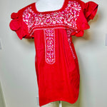 Load image into Gallery viewer, FELIZ PUEBLA BLOUSE - RED WITH PINK &amp; WHITE EMBROIDERY
