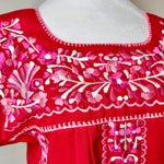 Load image into Gallery viewer, FELIZ PUEBLA BLOUSE - RED WITH PINK &amp; WHITE EMBROIDERY
