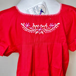 Load image into Gallery viewer, FELIZ PUEBLA BLOUSE - RED WITH PINK &amp; WHITE EMBROIDERY
