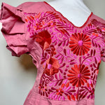 Load image into Gallery viewer, PALOMA DRESS (LONG)- MAUVE WITH RED &amp; FUSCHIA EMBROIDERY
