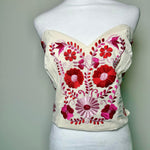 Load image into Gallery viewer, PUEBLA BUSTIER -NATURAL WITH PINK &amp; RED FLOWERS -M/L
