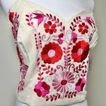 Load image into Gallery viewer, PUEBLA BUSTIER -NATURAL WITH PINK &amp; RED FLOWERS -M/L

