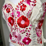 Load image into Gallery viewer, PUEBLA BUSTIER -NATURAL WITH PINK &amp; RED FLOWERS -M/L
