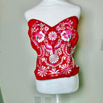 Load image into Gallery viewer, PUEBLA BUSTIER -RED WITH PINK &amp; WHITE BIRDS - XL/XXL
