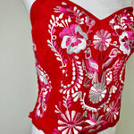 Load image into Gallery viewer, PUEBLA BUSTIER -RED WITH PINK &amp; WHITE BIRDS - XL/XXL
