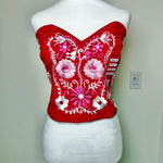 Load image into Gallery viewer, PUEBLA BUSTIER -RED WITH PINK &amp; WHITE FLOWERS -M/L
