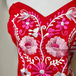 Load image into Gallery viewer, PUEBLA BUSTIER -RED WITH PINK &amp; WHITE FLOWERS -M/L

