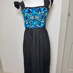 Load image into Gallery viewer, DAISY DRESS - BLACK W/BLUE EMBROIDERY

